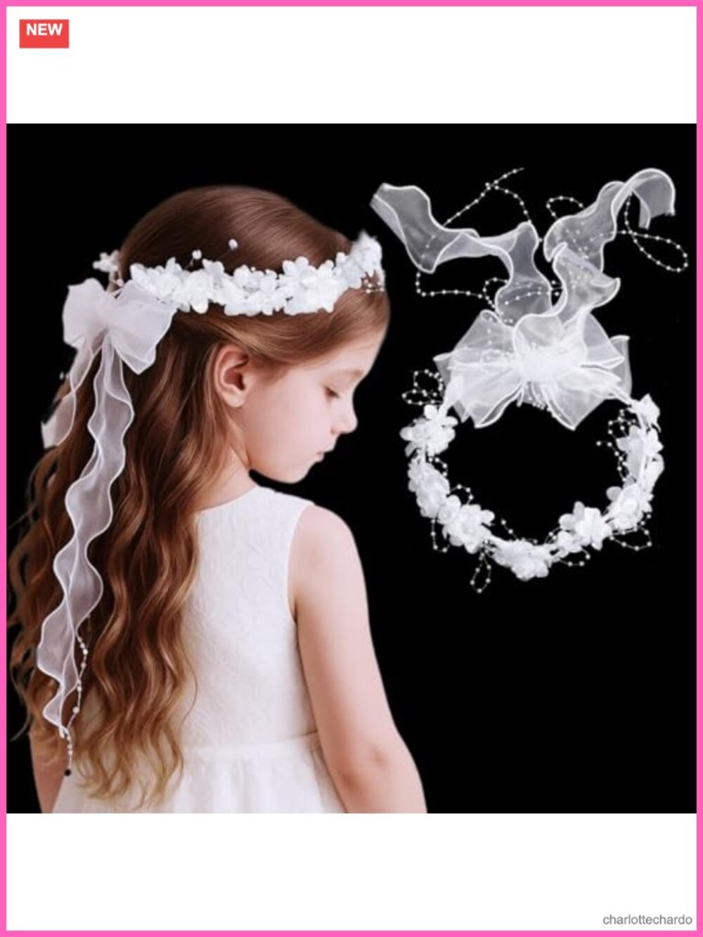 First Communion Headband Pearl Bow Veil Hair Accessory